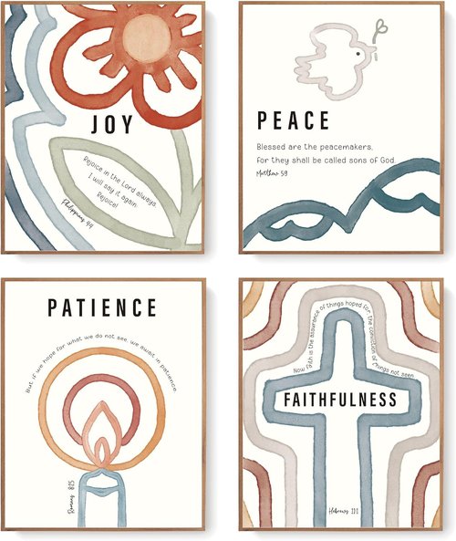 LARTSFRO Jesus Bible Kids Wall Decor - Christian Boho Art Prints | Set of 4 Unframed 10x8 Inch Posters