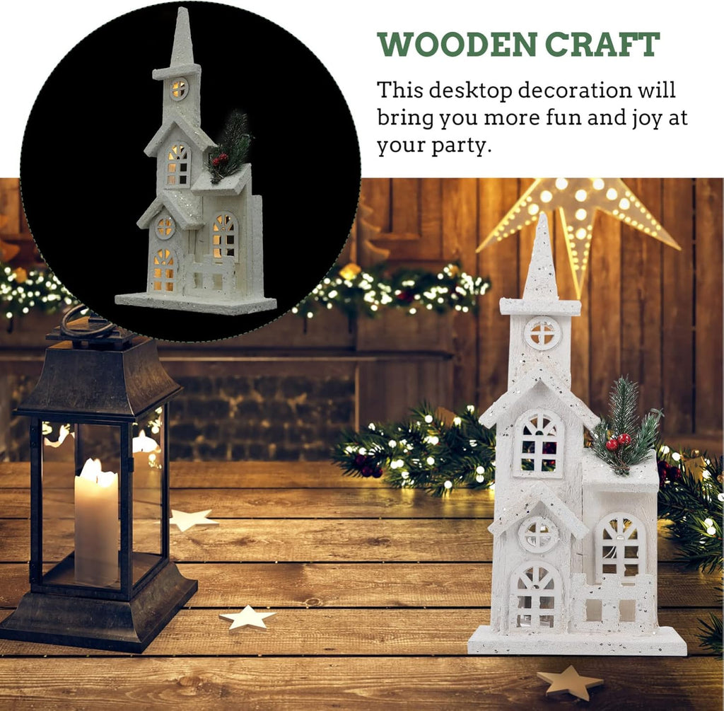 NUOBESTY Christmas LED Church Light House - Wooden Village Snow Scene Ornament for Holiday Home Decor