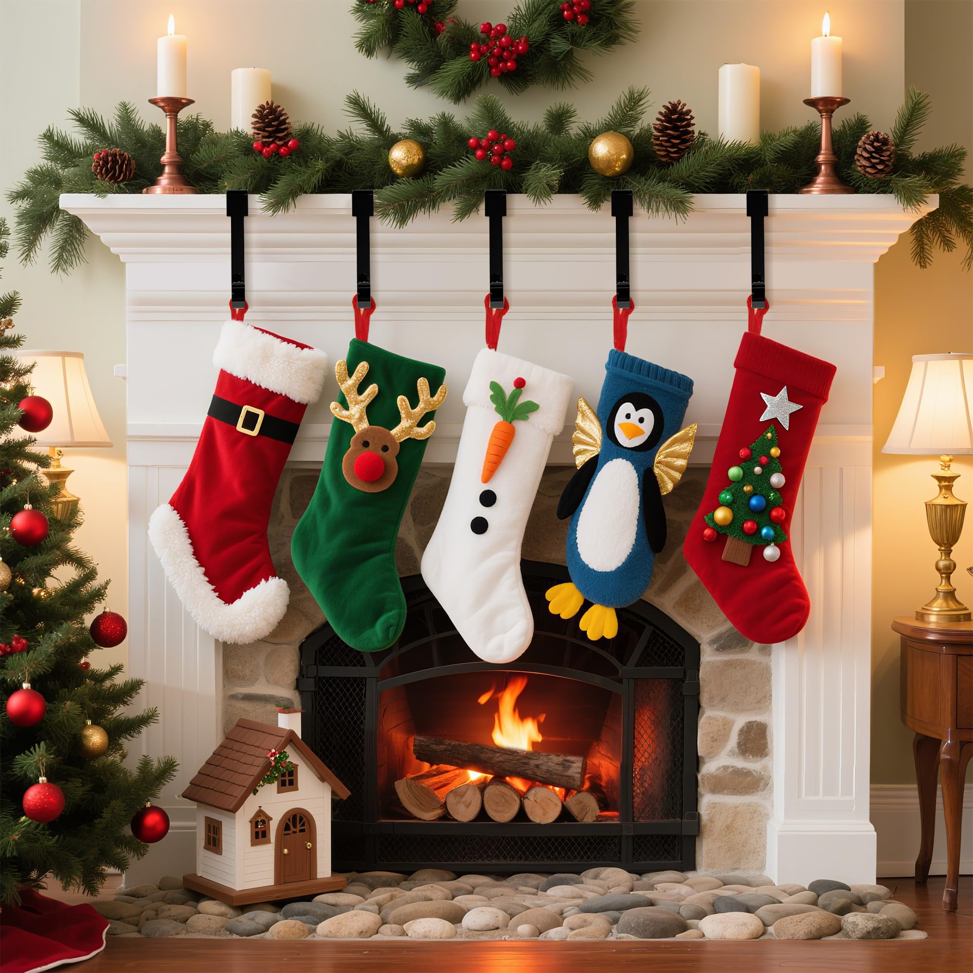 Doitory Christmas Stocking Holder Hanger,4 or 6 Pack Stocking Holders for Fireplace and Mantle for Xmas Holiday Party Decorations