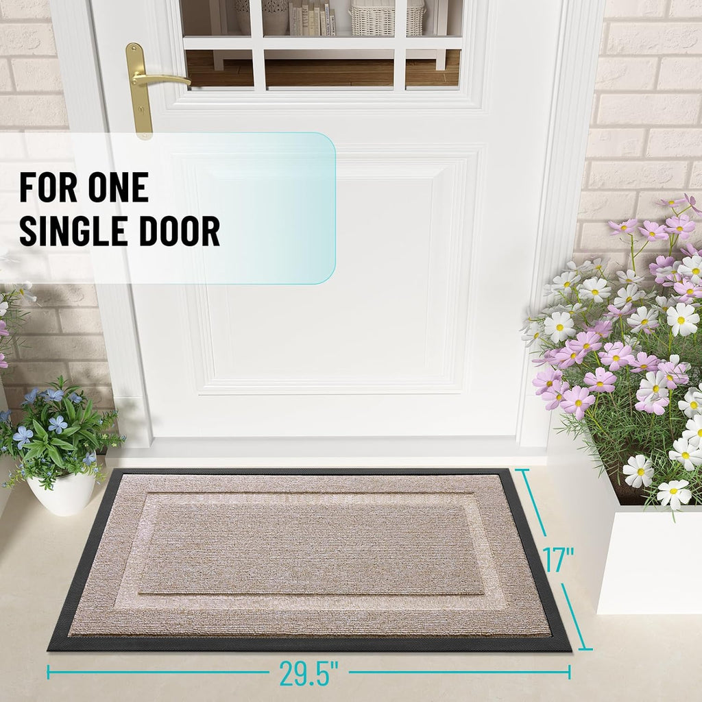 OLANLY Indoor Outdoor Front Door Mat - Waterproof All-Season Doormat | Sturdy Natural Rubber, 47x17, Camel