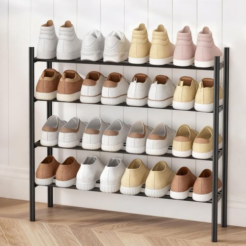 AceMining 4-Tier Expandable Shoe Rack - Adjustable Heavy-Duty Organizer for Closet & Entryway | Black