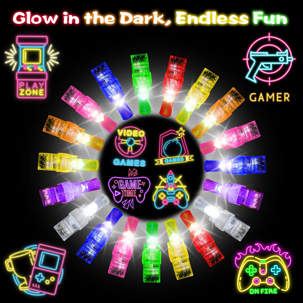 BleSky 24Pack Video Game Party Favors LED Finger Lights,Gamer Birthday Glow in the Dark Light Up Toys for Kids Boy Girl Valentine's Day Easter Basket Essentials Birthday Gamer Gift