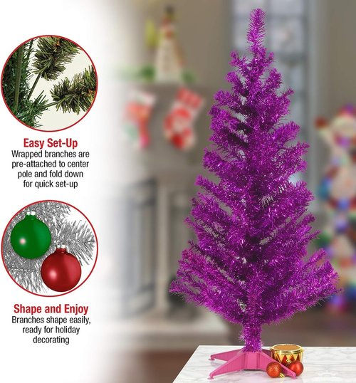 National Tree Company Artificial Christmas Tree, Pink Tinsel, Includes Stand, 3 feet
