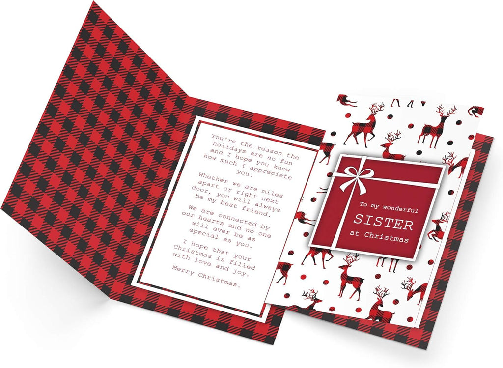 Prime Greetings Christmas Card For Sister - Eco-Friendly Thick Card Stock | 5in x 7.75in with Premium Envelope