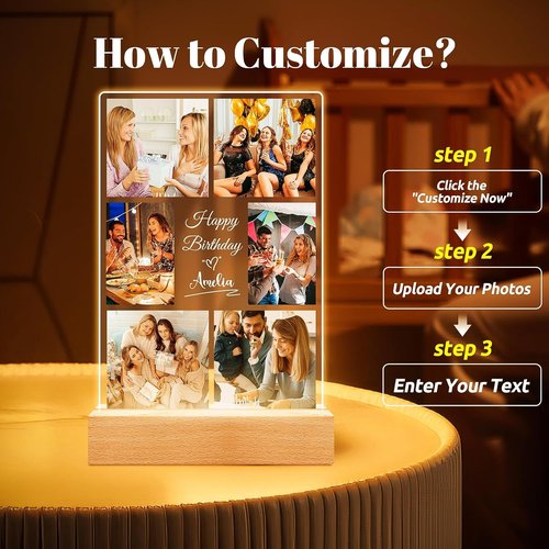 Jkolalin Custom Picture Frame - Personalized Night Light Photo Frame | Unique Birthday Gift for Friends