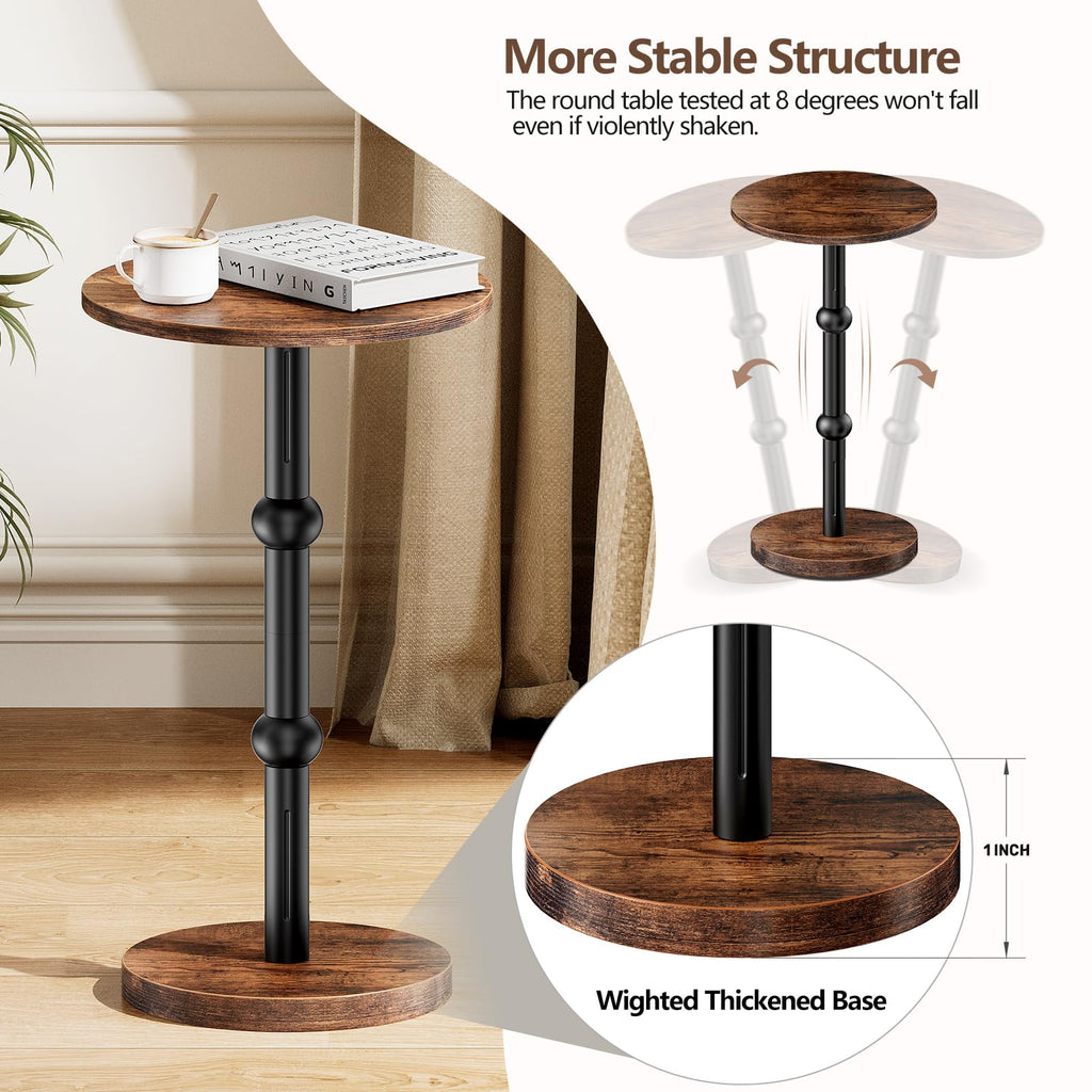 Yuede Drink Table, Small Round Side Table for Small Spaces, Modern Accent Round End Tables with Metal Leg, Thickened Wood Pedestal Coffee Tables for Living Room, Bedroom, Narrow Corners,Sofa Couch