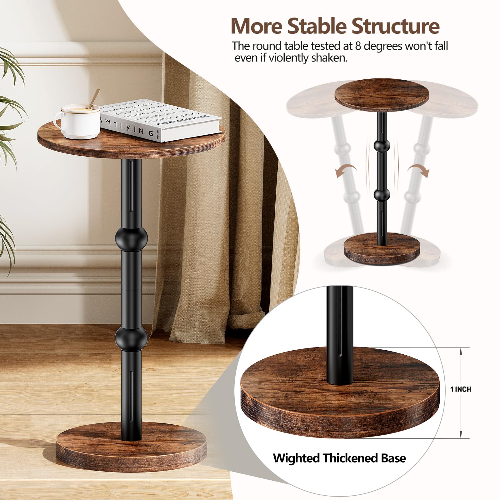 Yuede Drink Table, Small Round Side Table for Small Spaces, Modern Accent Round End Tables with Metal Leg, Thickened Wood Pedestal Coffee Tables for Living Room, Bedroom, Narrow Corners,Sofa Couch