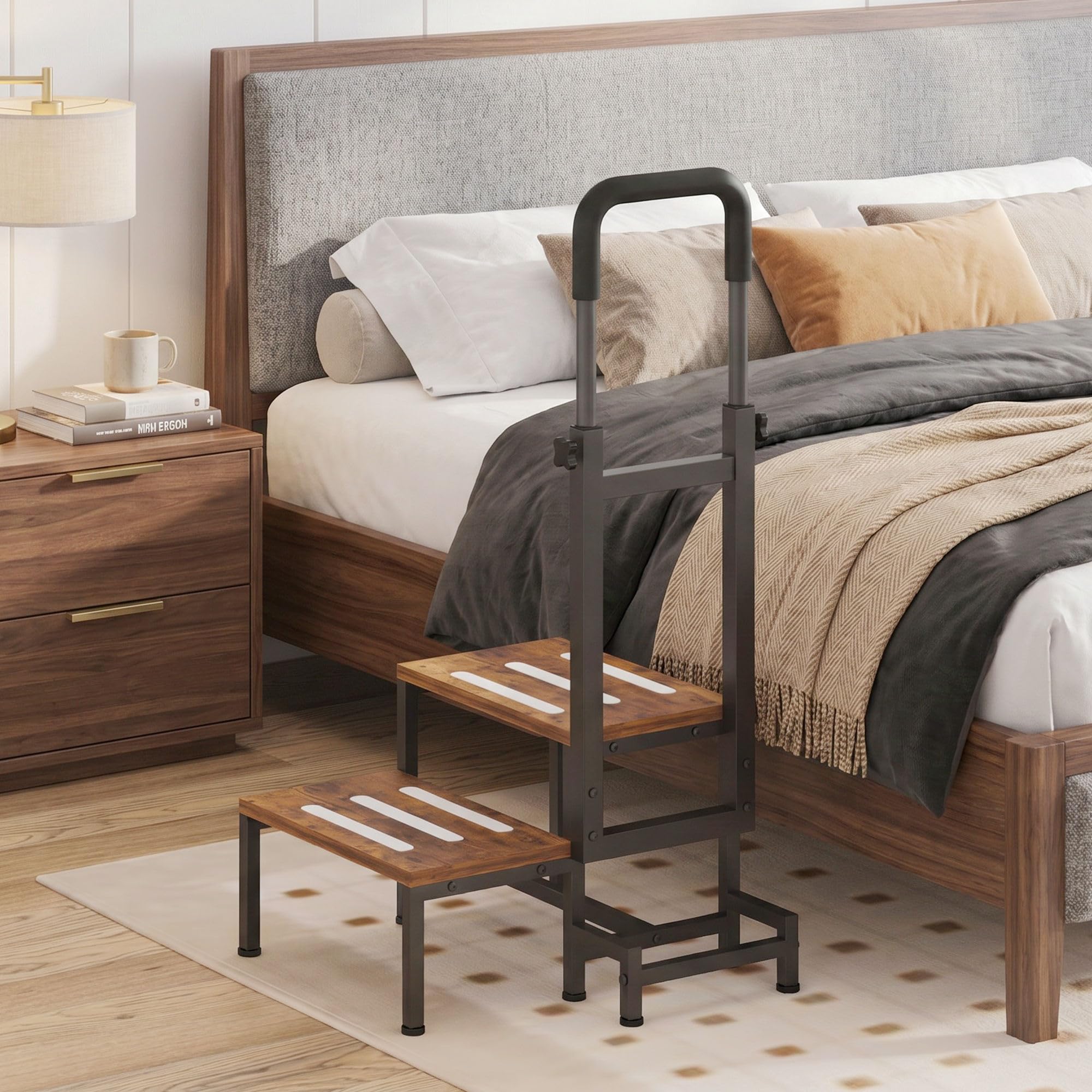 VonDream 2-Tier Bed Step Stool with Adjustable Handrails for High Beds
