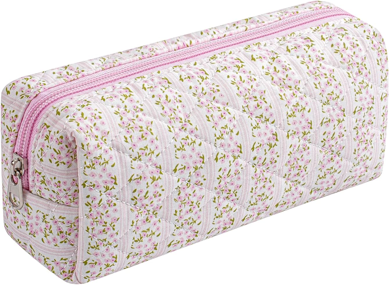 Skiennix Cute Floral Makeup Brush Bag - Quilted Travel Organizer Case | Pink Floral Design