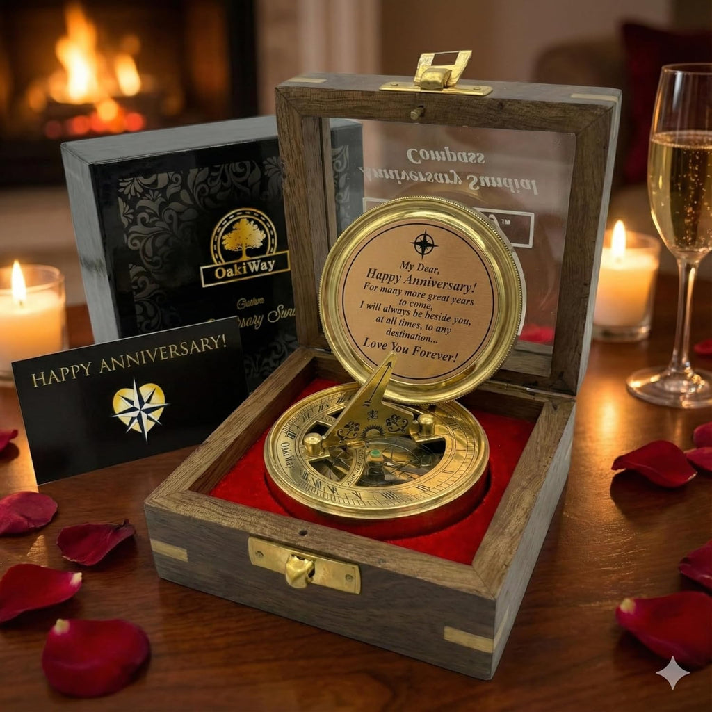OakiWay Anniversary Sundial Compass - Unique Gift for Him or Her | Perfect for 20th, 25th, 40th, 50th Celebrations