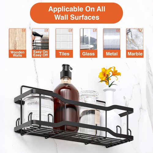Athena Silken Shower Caddy Set - Rustproof 304 Stainless Steel Organizer - 40LB Capacity - Black
