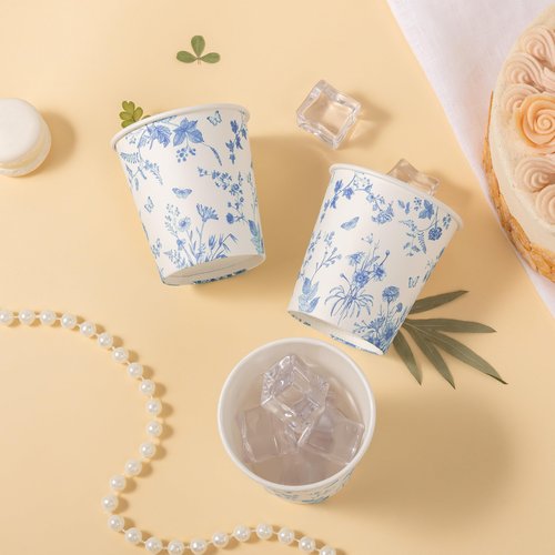 Crisky 5oz Paper Cups Dixie Cup[100 Pack], Disposable Bathroom Cups, Elegant Blue Floral Small Mouthwash Cup, Hot/Cold Beverage Coffee, Dessert for Birthday Parties, Home-use, Picnics, Ceremonies