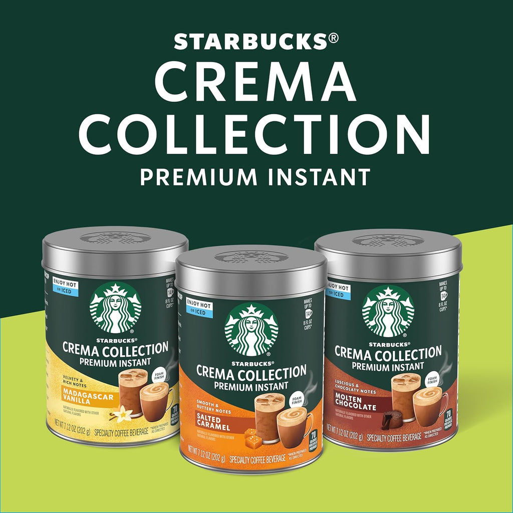 Starbucks Crema Collection Instant Coffee - Premium Salted Caramel Flavor | 100% Arabica Beans, 3 Tins (7.12 Oz Each)