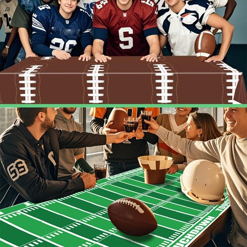 DHXGON Football Tablecloth 4 Packs, Football Party Decorations Supplies, 54" X 108" Plastic Table Cover, Football Field Themed Birthday Decorations
