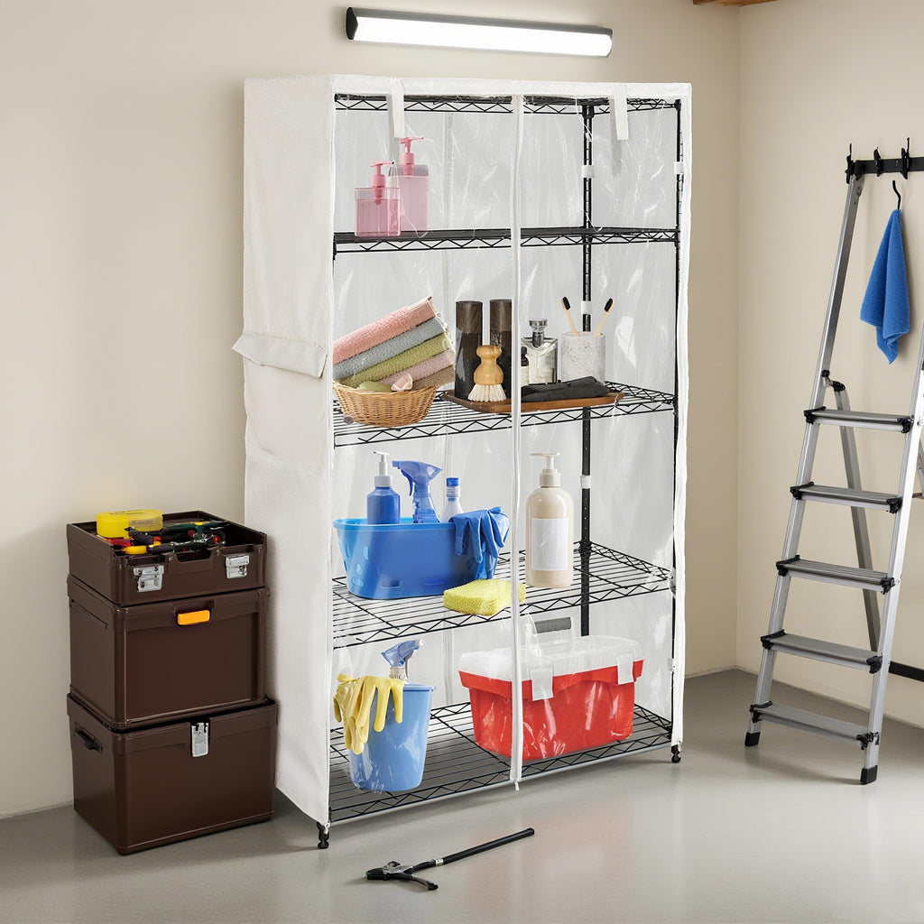 SoloToo Heavy-Duty Waterproof Wire Shelf Cover, Garage Storage Shelving Protector, Universal Fit 60 x 24 x 72 Inch Rack Covers with 1" Tolerance (Beige)