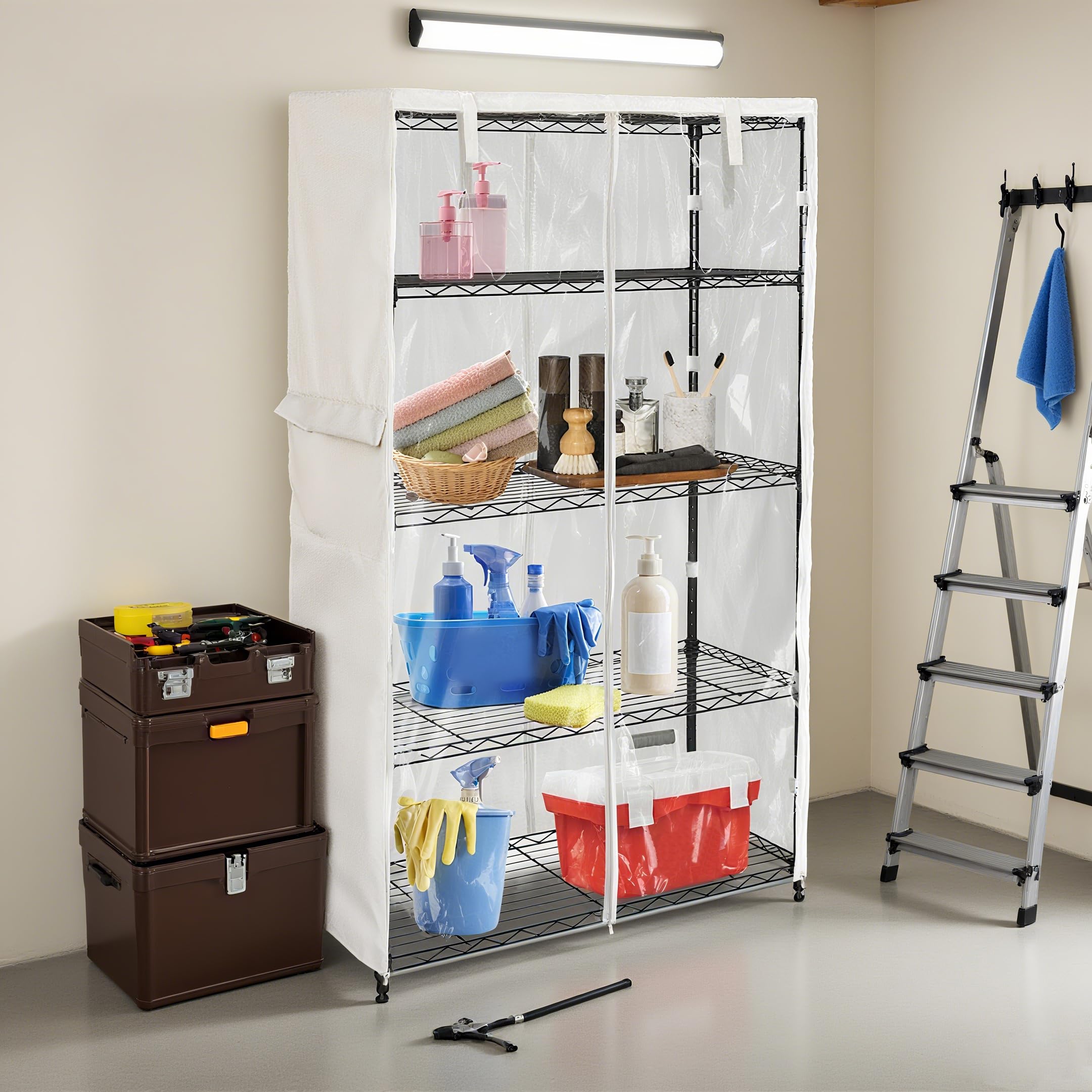 SoloToo Heavy-Duty Waterproof Wire Shelf Cover, Garage Storage Shelving Protector, Universal Fit 60 x 24 x 72 Inch Rack Covers with 1" Tolerance (Beige)