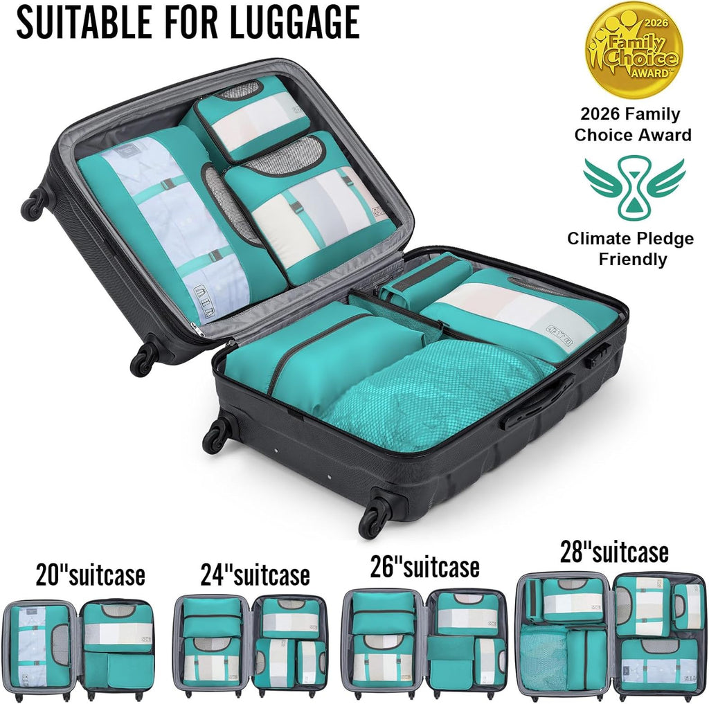 Veken Packing Cubes - 8-Piece Travel Organizer Set with Laundry Bag & Passport Holder | 4 Sizes for Easy Packing