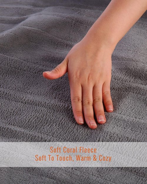 YAKEE Electric Mattress Pad Queen Size 60"x80", Dual Control,Soft Colar Fleece with 4 Heating Levels, 10-Hour Auto Shut Off, Fast Heating, Deep Pocket Bed Topper Fit Up to 21", Machine Washable, Grey
