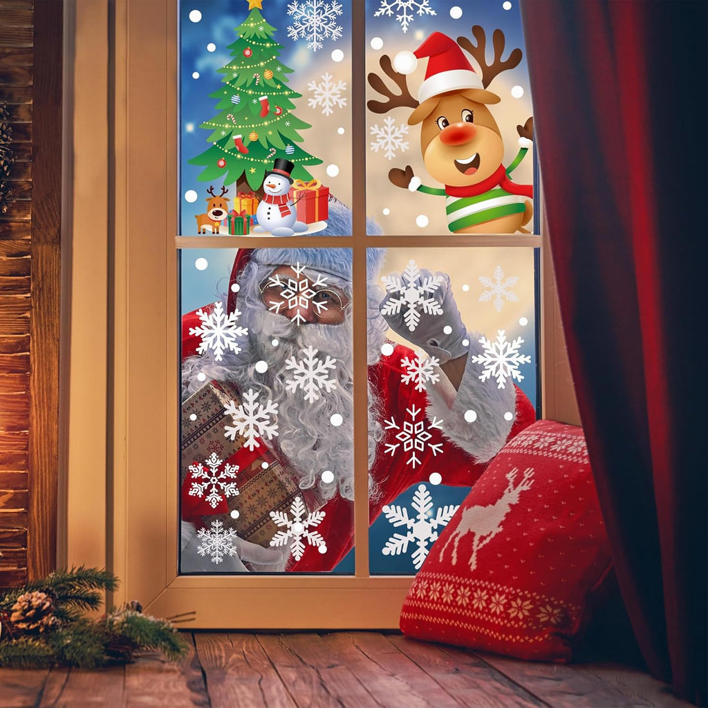 Skiennix Christmas Window Clings - 449PCS White Snowflakes Decals for Winter & New Year Decor | 10 Sheets