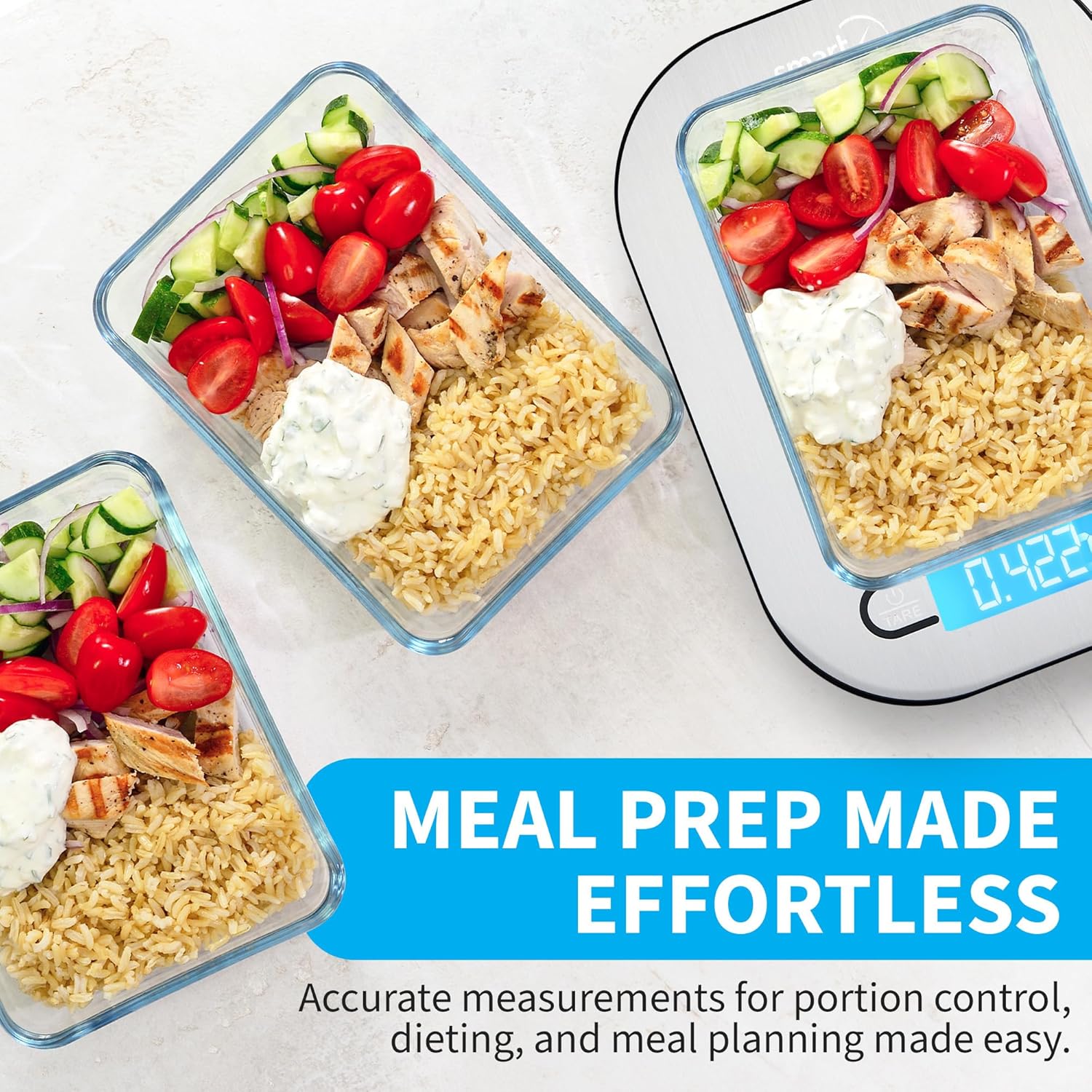 Smart Weigh Stainless Steel Digital Kitchen Scale - Accurate Measurements for Cooking & Meal Prep | Grams & Ounces