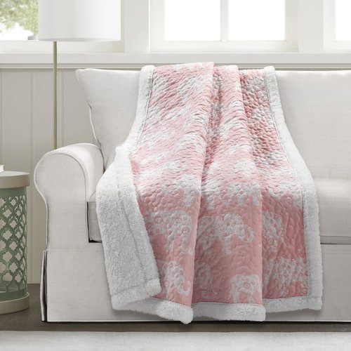 Lush Decor Elephant Parade Sherpa Throw Blanket 50" W x 60" L, Blush - Elephant Blanket for Kids - Plush Throw Blankets for Bed - Pink Couch Blankets