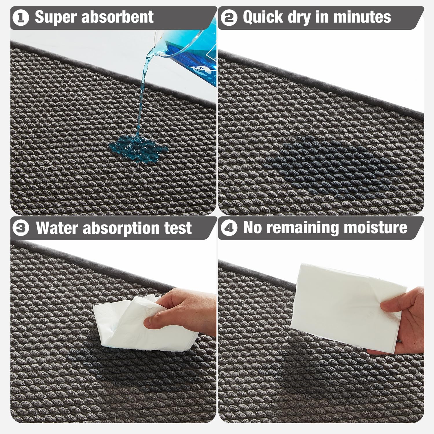 TYUU Bathroom Rug - Non-Slip, Super Absorbent & Quick-Dry Mat | Dark Grey 16"x24"