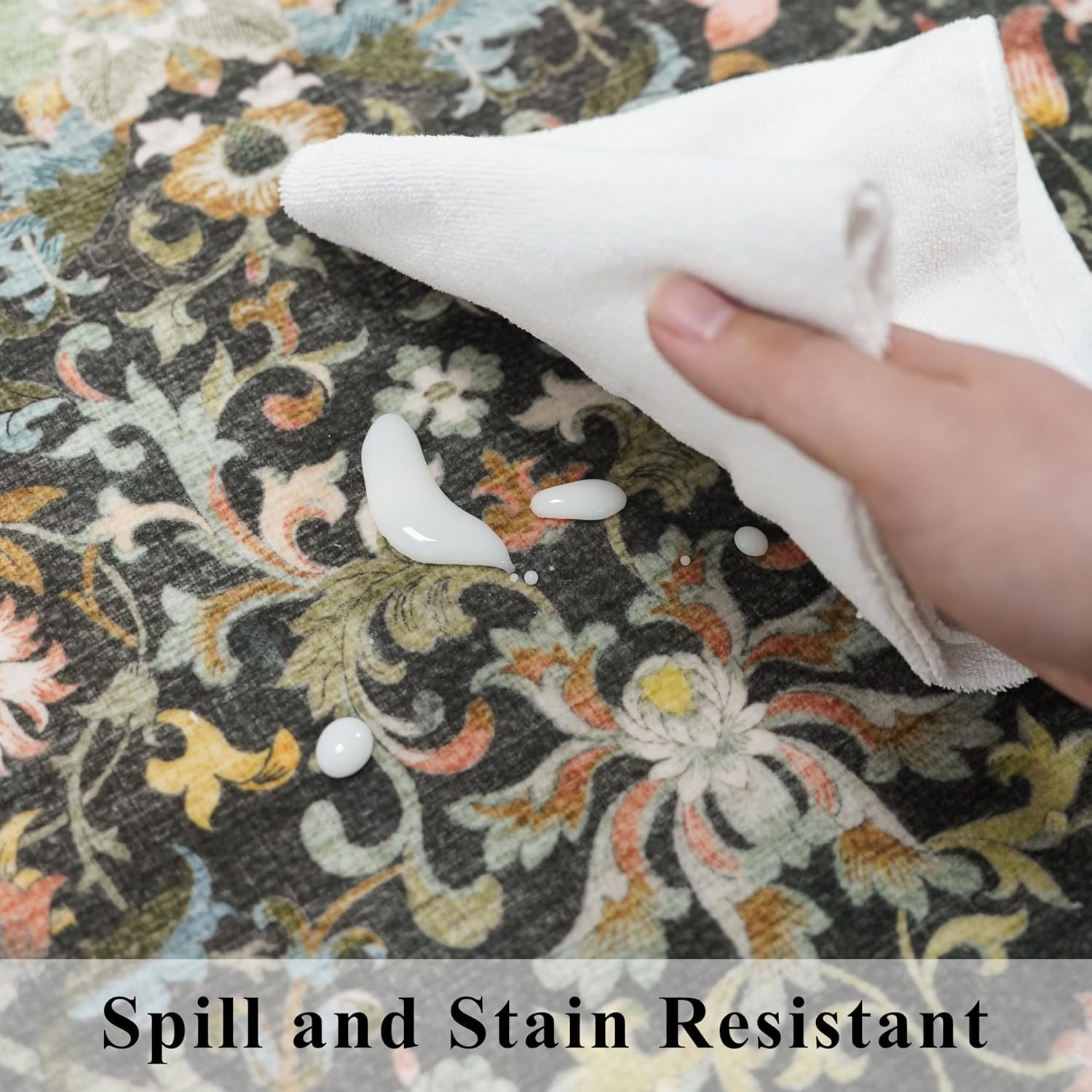 **Regine Switzerland Washable Runner Rug - Oriental Floral Design, Stain Resistant | 2x5 Green for Entryway & Kitchen**