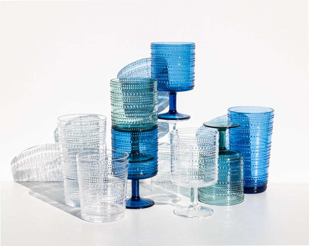 Abode Homewares Beaded 16 oz Durable Acrylic Jumbo Drinking Glasses, Shatter-Resistant and Dishwasher-Safe Indoor/Outdoor Drinkware for Water, Iced Tea, Juice, and Cocktails - Sea Green - Set of 6