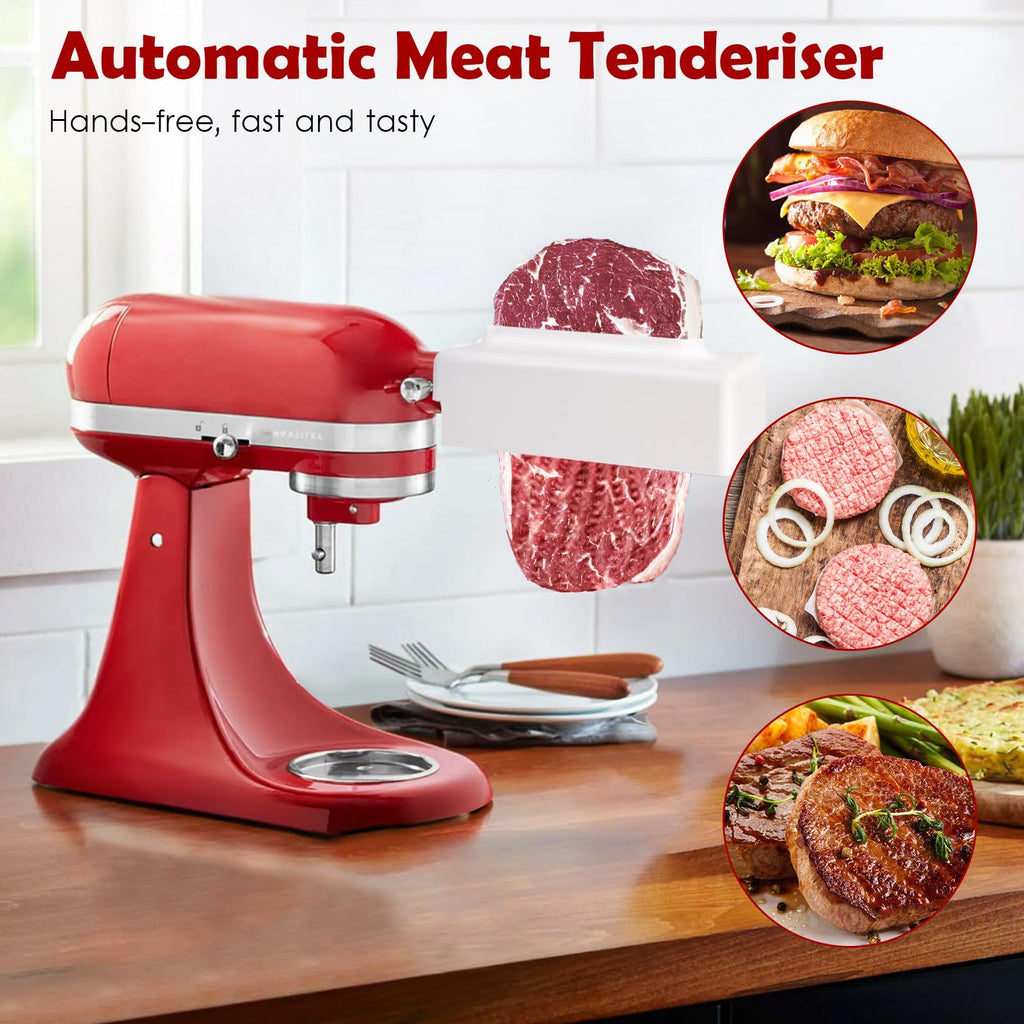 Meat Tenderizer for Kitchenaid, Meat Tenderize Attachment for Kitchenaid and Cuisinart Stand Mixer with Stainless Gears, White