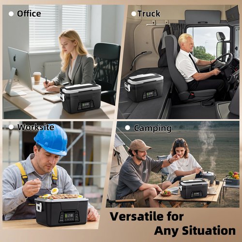 Vabaso Cordless Electric Lunch Box for Adults, 27000mAh Battery Powered Heated Lunch Box with APP, 1.2L (5.1 Cups) Automatic Scheduled Self Heating Lunchbox for Office Work Travel Outdoor, 248℉ Max