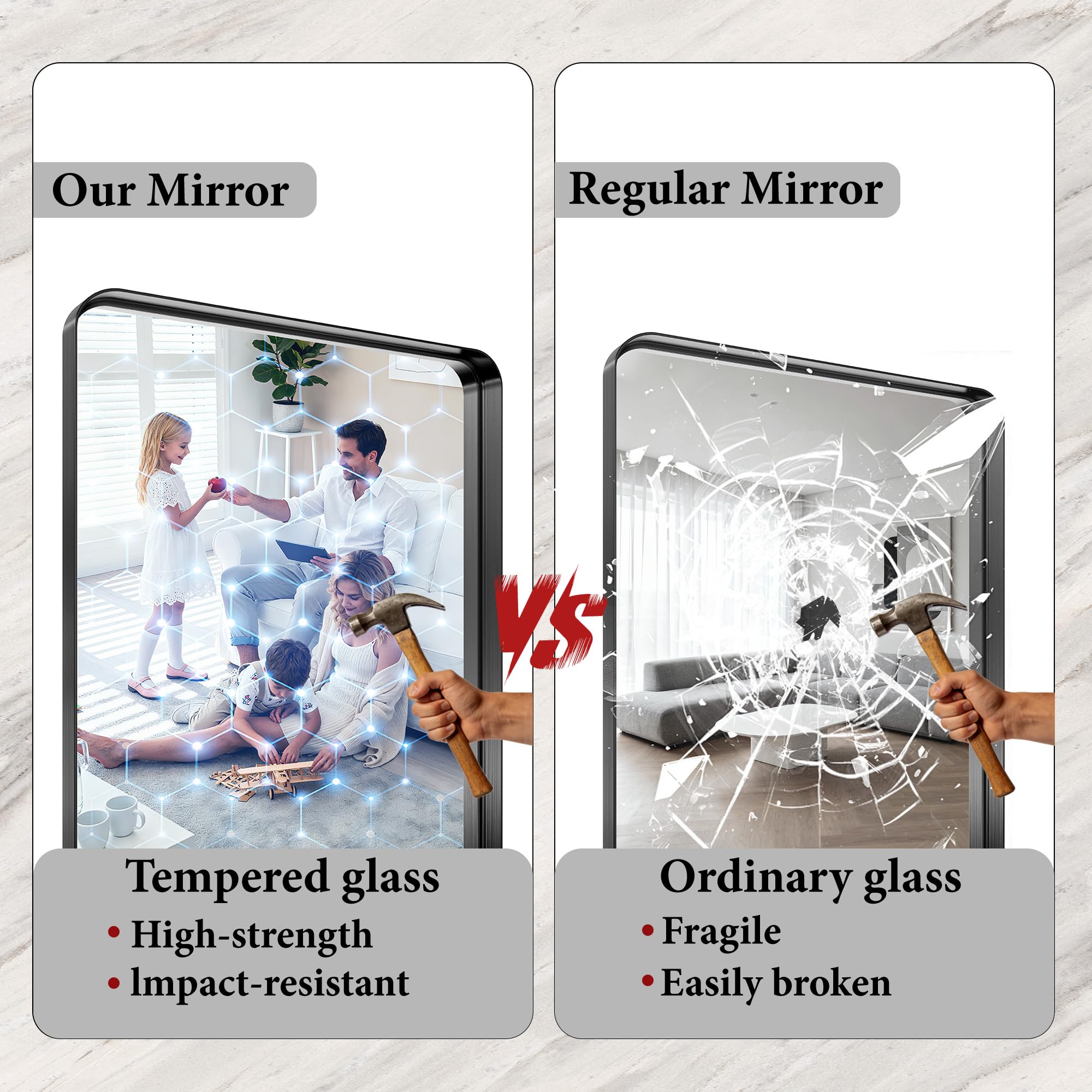 30x36 Inch Black Metal Framed Bathroom Mirror for Wall, HD Tempered Glass, Vanity Mirror for Over Sink, Anti-Rust Aluminum Alloy Mirror, Farmhouse, Horizontally or Vertically Hanging