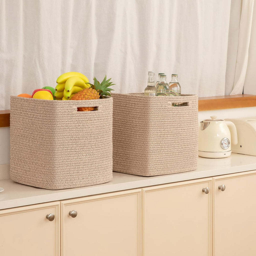 OIAHOMY Storage Cubes - 13-Inch Collapsible Organizing Bins | Brown, 3-Pack for Efficient Home Storage