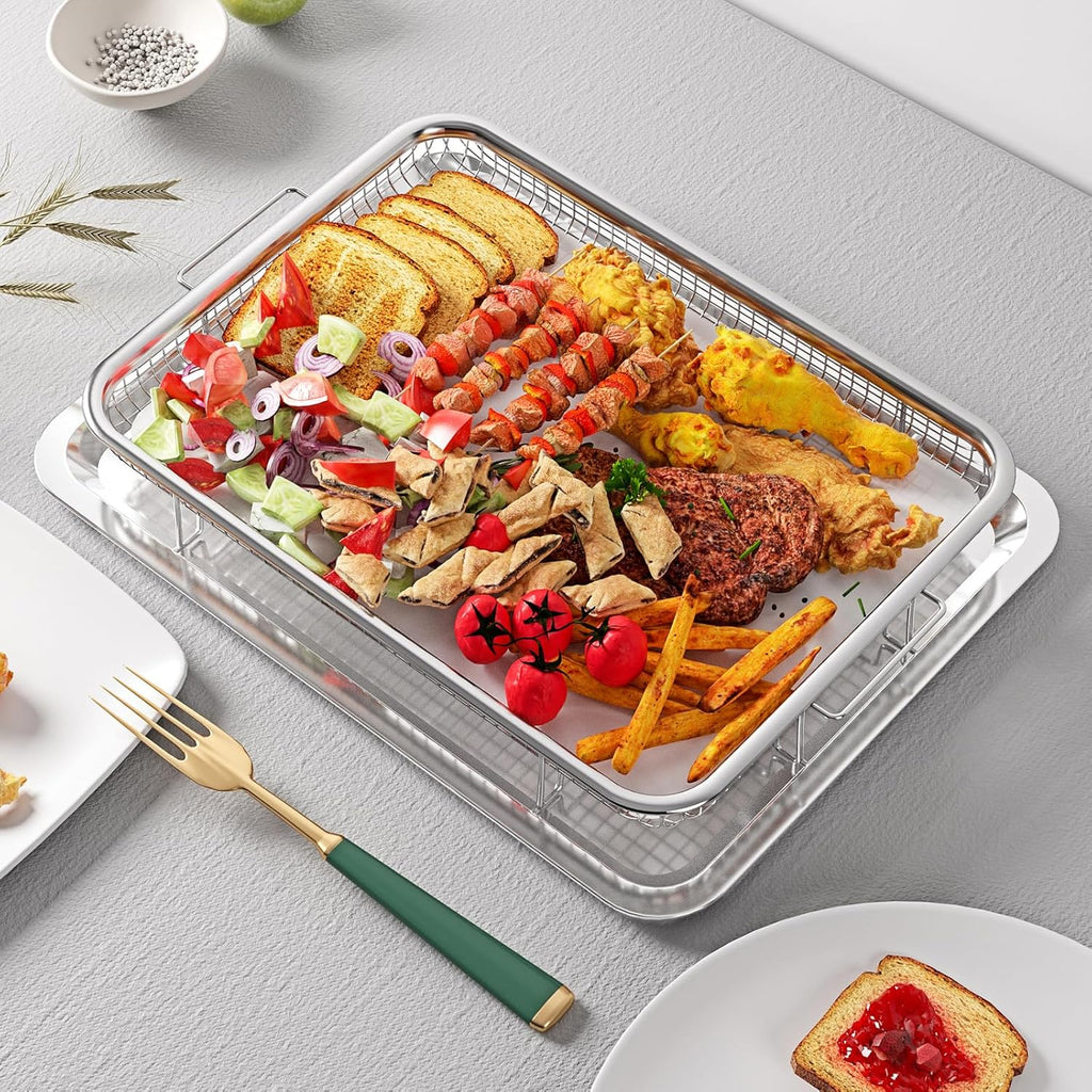 OPENICE Large Air Fryer Basket - 15.3" x 11.0" Stainless Steel Tray with 30 Parchment Papers | Ideal for Baking & Grilling