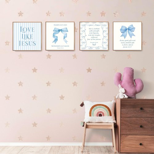 LARTSFRO Coquette Blue Bow Wall Art Decor - Inspirational Christian Posters for Teen Girls | 10x10 Inch Set of 4 Unframed