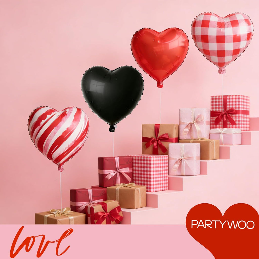 PartyWoo Pink Balloons Set - 127 Pcs in Various Sizes with Red & Black Heart Foil for Valentine's Day Decor
