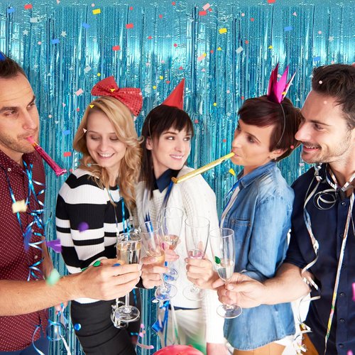 Blue Streamers | 2 Pack Tinsel Foil Fringe Curtains for Birthday & Ocean Party Decorations
