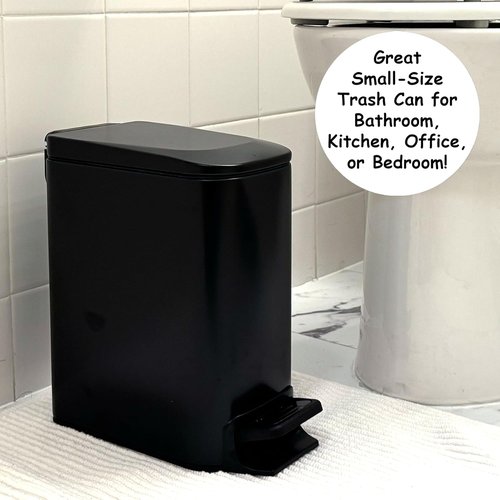 Homie Slim Trash Can - 6 Liter Soft Close Design with Anti-Bag Slip Liner | Matte Black for Bathroom, Kitchen, or Bedroom