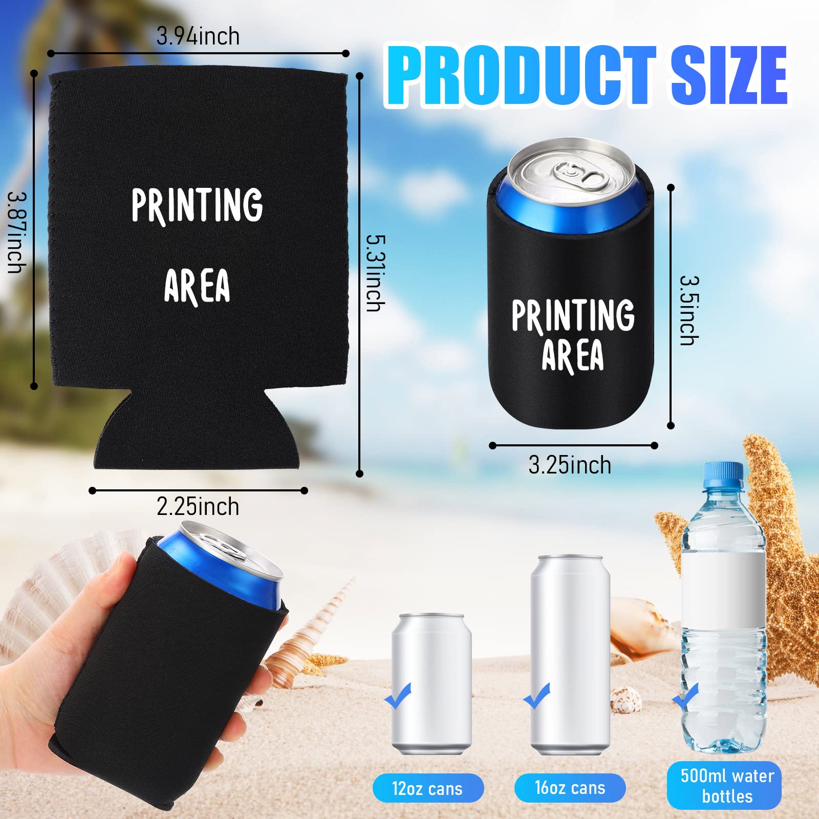Umigy 200 Pcs Can Coolers Bulk, Insulated Neoprene Beer Can Cooler Sleeves, Plain Can Cooler Cover for Sublimation Soda Drink Water Bottle Birthdays Weddings Bachelorette Party, Black