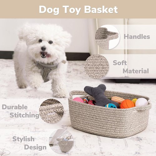 CHICVITA Storage Basket - Decorative Cotton Rope Toy Organizer with Handles | 13 x 9.8 x 5 Inches, Brown
