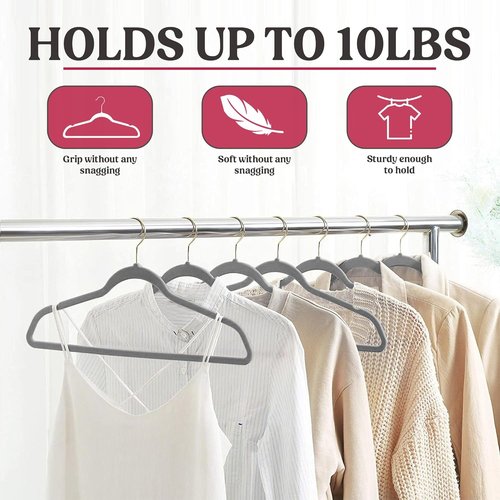 LDC Grey Velvet Hangers 30 Pack - Premium Non-Slip Felt Coat & Pants Hangers - Heavy Duty 360° Swivel Hook