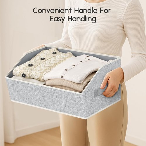 Homsorout Large Closet Organizers - 10 Pack Foldable Trapezoid Storage Baskets with Handles | Beige