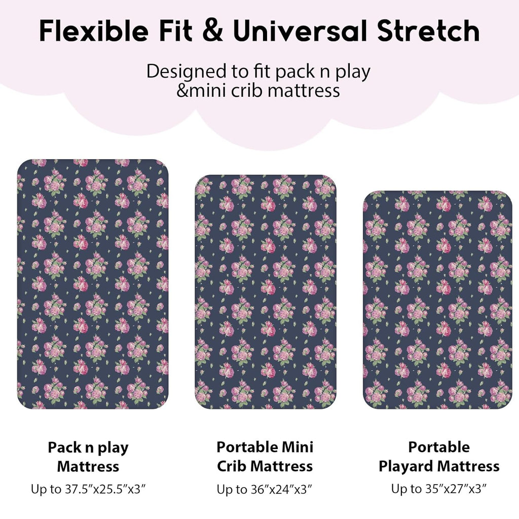 Yoofoss Fitted Pack and Play Sheets - Soft, Breathable Mini Crib Sheets 2-Pack (Pink & Cherry)
