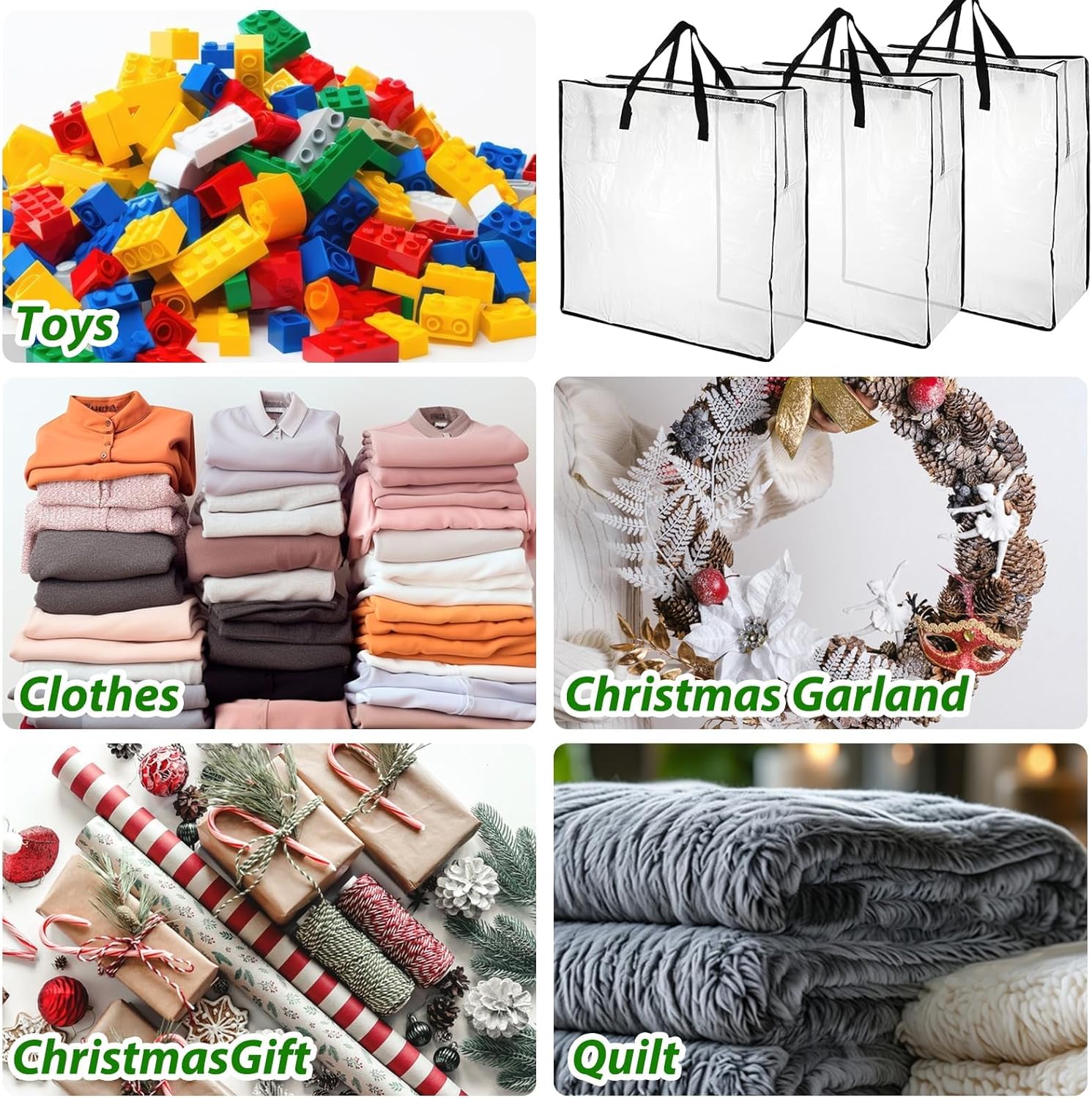 STARVAST Wreath Storage Container - 8 Pack Clear 25" Large Bags with Handles for Easy Carrying