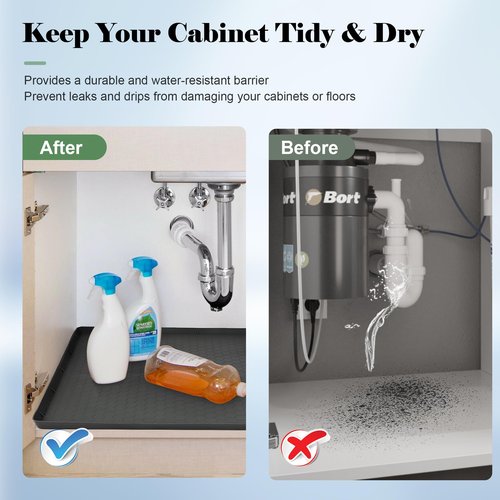 25” x 19” Silicone Under Sink Mat for Bathroom/Kitchen Cabinet Organizer Mat | Leak-Proof Waterproof Liner Pad & Anti-Spill Tray | 0.7in Edge Barrier, 3.5Gal Capacity