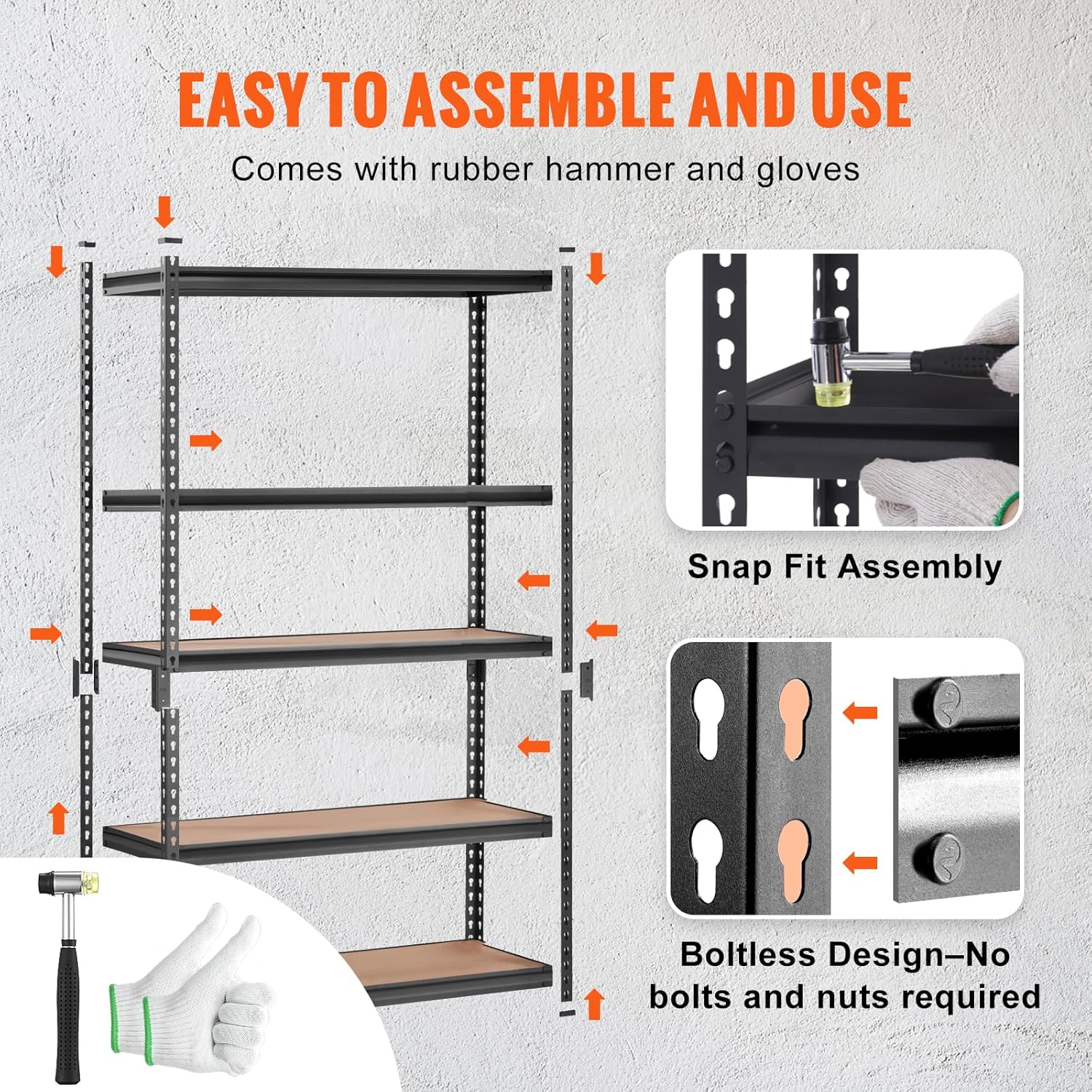 VEVOR 5-Tier Adjustable Storage Shelving Unit - Heavy Duty Metal Shelves for Garage, Kitchen, Pantry | 48" L x 24" W x 72" H