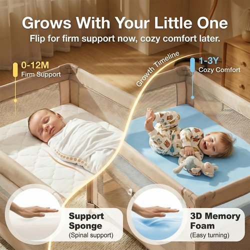 DeerFable Dual Sided Pack and Play Mattress, 3 Inch Thick Soft & Firm Memory Foam Breathable Portable Pack n Play Mattresses, 4 in1 Baby Playpen Mattresses with Removable Washable Cover - 38x26x3 Inch