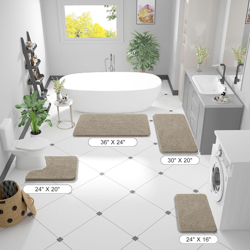 OLANLY Small Bathroom Rugs - Extra Soft Absorbent Chenille Bath Mats | Quick Dry, Machine Washable, Warm Taupe 24x16