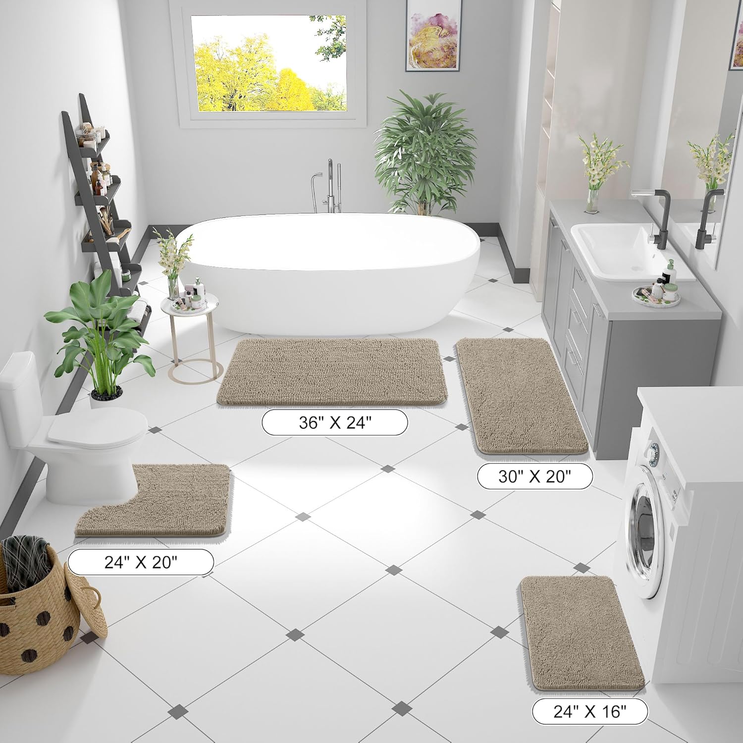 OLANLY Small Bathroom Rugs - Extra Soft Absorbent Chenille Bath Mats | Quick Dry, Machine Washable, Warm Taupe 24x16