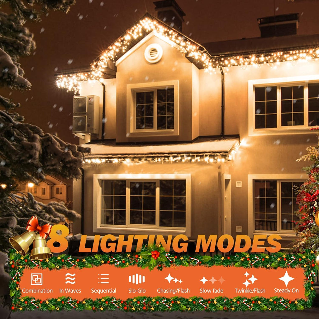 USOKYO Icicle String Lights - 480 LED 39FT Twinkle Fairy Lights with 8 Modes & Timer | Warm White