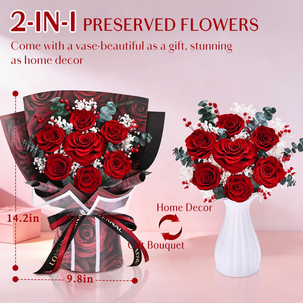 Forever Rose Flowers for Delivery Mothers Day Gifts, 7-Piece Red Preserved Roses Flowers Bouquet with Vase Gift Box, Long-Lasting Flower Bouquet for Mom Her Women Wife Girlfriend Mothers Day
